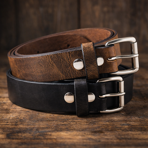 Two real work belts. No Men’s Leather Work Belt 2-Pack – Handmade USA 1.5” Brown + Black